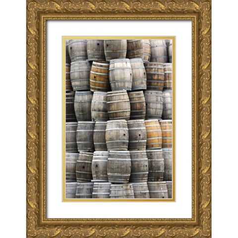 CA, San Luis Obispo Co Stacks of wine barrels Gold Ornate Wood Framed Art Print with Double Matting by Flaherty, Dennis
