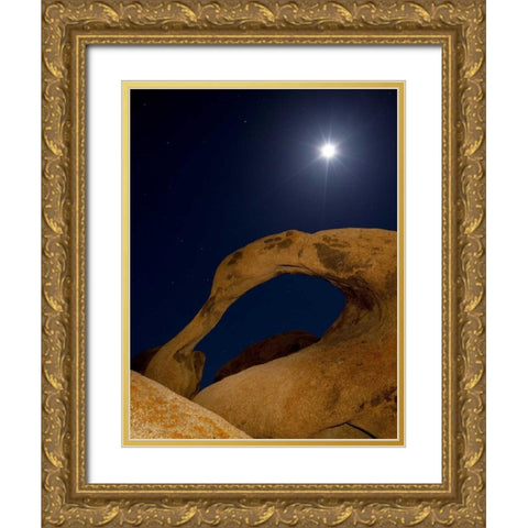 CA, Alabama Hills Moonrise behind Mobius Arch Gold Ornate Wood Framed Art Print with Double Matting by Flaherty, Dennis