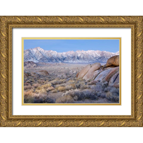 California Lone Pine Peak and Mt Whitney Gold Ornate Wood Framed Art Print with Double Matting by Paulson, Don