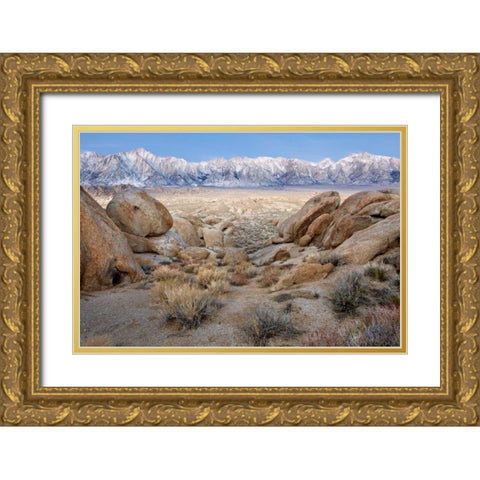 California Lone Pine Peak and Mt Whitney Gold Ornate Wood Framed Art Print with Double Matting by Paulson, Don