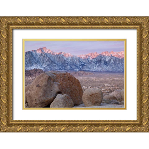 California Lone Pine Peak and Mt Whitney Gold Ornate Wood Framed Art Print with Double Matting by Paulson, Don