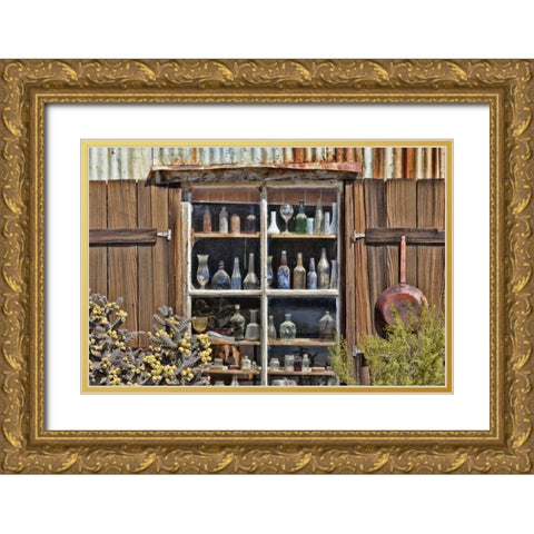 CA, Randsburg Bottles in window of a store Gold Ornate Wood Framed Art Print with Double Matting by Paulson, Don