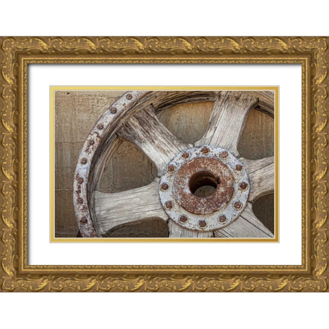 California, Randsburg Old wooden and metal wheel Gold Ornate Wood Framed Art Print with Double Matting by Paulson, Don
