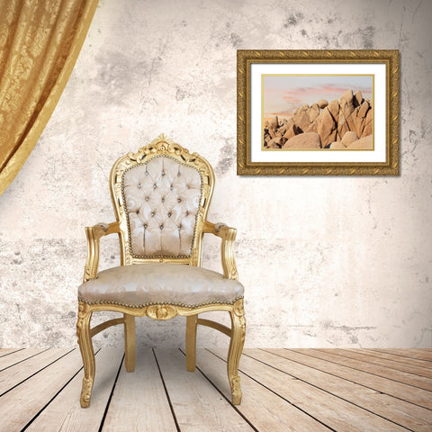 CA, Joshua Tree NP Rock atop boulder formation Gold Ornate Wood Framed Art Print with Double Matting by Paulson, Don