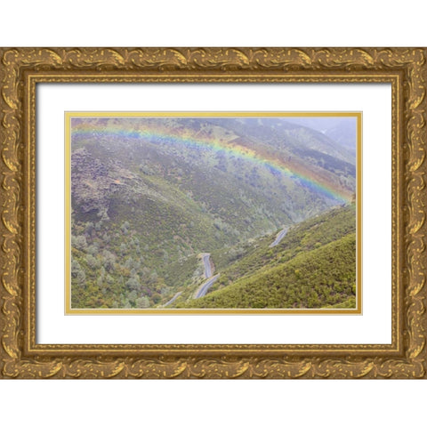 California, Hell Hollow Rainbow over Highway 49 Gold Ornate Wood Framed Art Print with Double Matting by Paulson, Don
