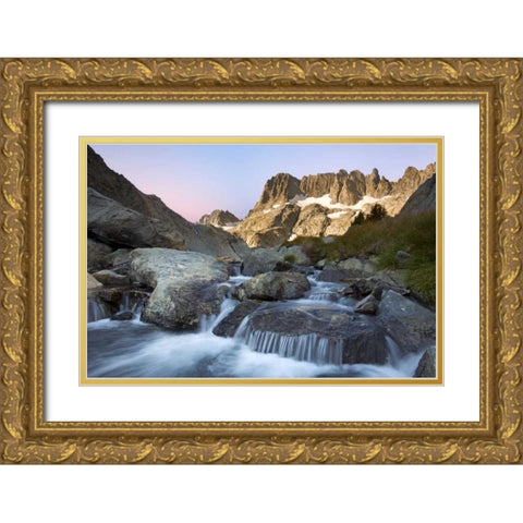 CA, Inyo NF The Minarets and rapids in a stream Gold Ornate Wood Framed Art Print with Double Matting by Paulson, Don