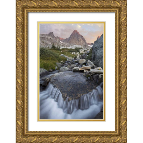 CA, Inyo NF Stream with waterfall and Mt Ritter Gold Ornate Wood Framed Art Print with Double Matting by Paulson, Don