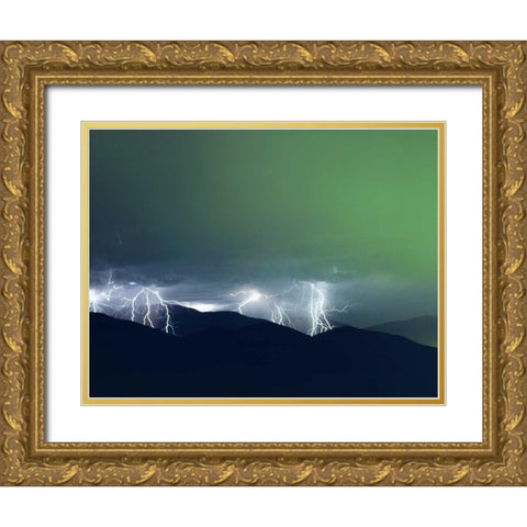 California, San Diego, Lightning over Mt Miguel Gold Ornate Wood Framed Art Print with Double Matting by Talbot Frank, Christopher