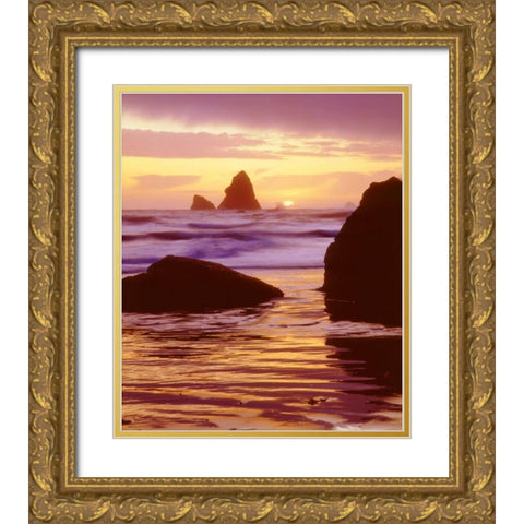 CA, Trinidad, Sunset over Trinidad Beach Gold Ornate Wood Framed Art Print with Double Matting by Talbot Frank, Christopher