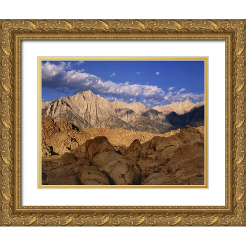CA, Lone Pine Lone Pine Peak and Mt Whitney Gold Ornate Wood Framed Art Print with Double Matting by Flaherty, Dennis