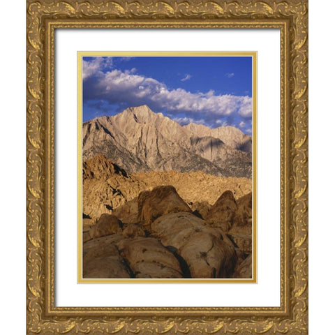 CA, Lone Pine Lone Pine Peak and Mt Whitney Gold Ornate Wood Framed Art Print with Double Matting by Flaherty, Dennis