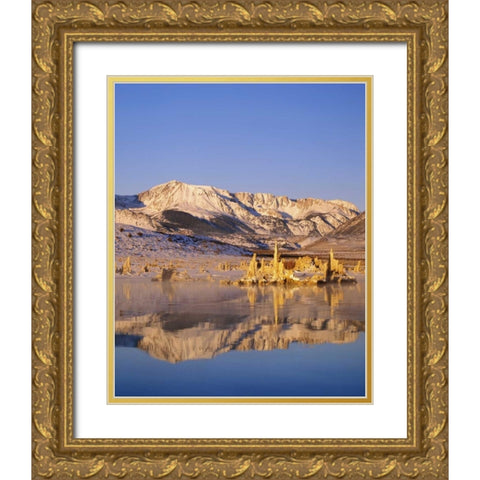 California Hills and tufas reflect in Mono lake Gold Ornate Wood Framed Art Print with Double Matting by Flaherty, Dennis