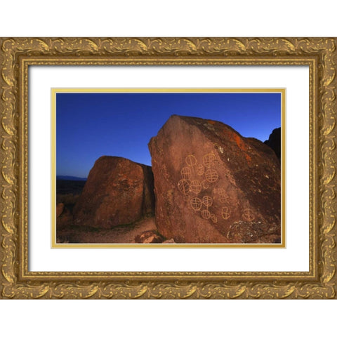 CA, Owens Valley, Bishop Rock with petroglyphs Gold Ornate Wood Framed Art Print with Double Matting by Flaherty, Dennis