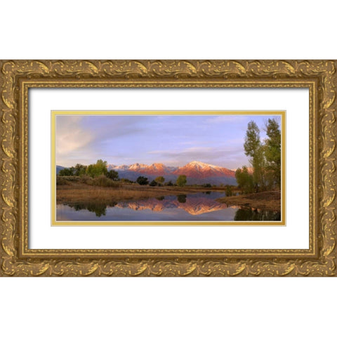 California, Bishop Sierra Mts from Farmers Pond Gold Ornate Wood Framed Art Print with Double Matting by Flaherty, Dennis