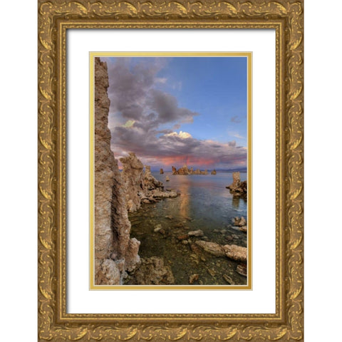 CA Sunset reflection on clouds over Mono lake Gold Ornate Wood Framed Art Print with Double Matting by Flaherty, Dennis