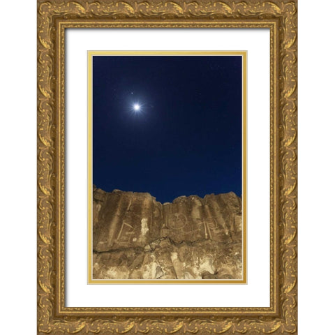 CA, Chalfant Canyon Petroglyph on rock face Gold Ornate Wood Framed Art Print with Double Matting by Flaherty, Dennis