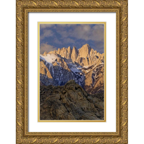 CA, Sunrise on Mt Whitney view from Alabama Hills Gold Ornate Wood Framed Art Print with Double Matting by Flaherty, Dennis