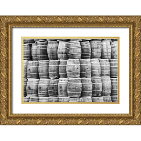 CA, San Luis Obispo Co, Stack of wine barrels Gold Ornate Wood Framed Art Print with Double Matting by Flaherty, Dennis