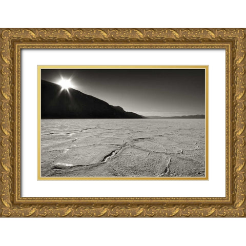 CA, Death Valley Sunburst over salt pan Gold Ornate Wood Framed Art Print with Double Matting by Young, Bill