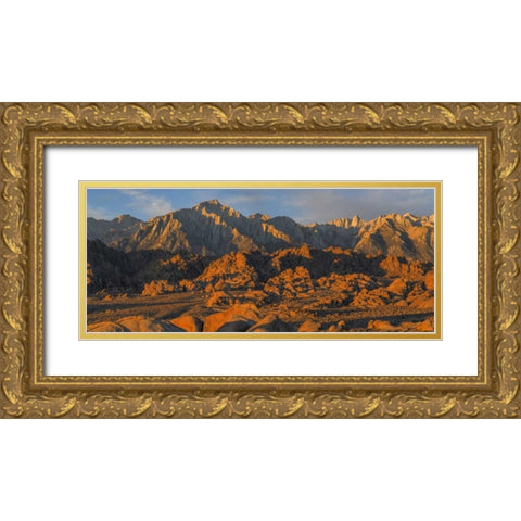 CA, Alabama Hills Panoramic of landscape Gold Ornate Wood Framed Art Print with Double Matting by Paulson, Don