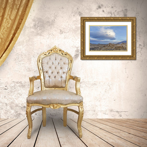 CA, Sierra Nevada Clouds over the Alabama Hills Gold Ornate Wood Framed Art Print with Double Matting by Paulson, Don