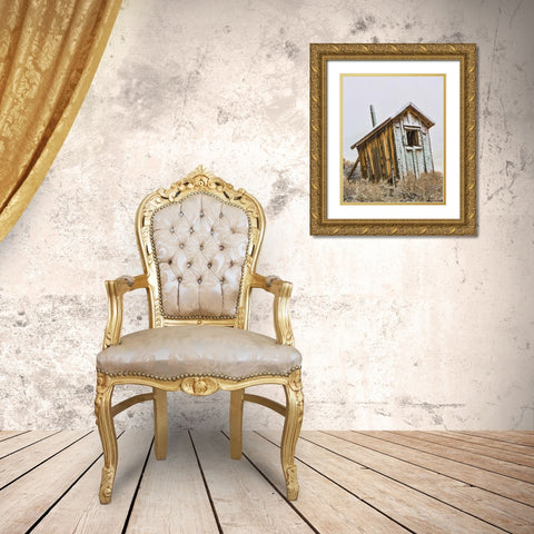 USA, California, Bodie Solitary outhouse Gold Ornate Wood Framed Art Print with Double Matting by Paulson, Don