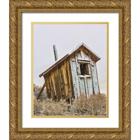 USA, California, Bodie Solitary outhouse Gold Ornate Wood Framed Art Print with Double Matting by Paulson, Don