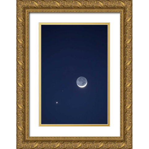 California Moon, Venus and Pluto in the sky Gold Ornate Wood Framed Art Print with Double Matting by Flaherty, Dennis