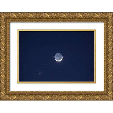 California Moon, Venus and Pluto in the sky Gold Ornate Wood Framed Art Print with Double Matting by Flaherty, Dennis