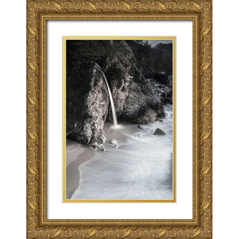 California-Julia Pfeiffer Burns State Park McWay Falls into small cove  Gold Ornate Wood Framed Art Print with Double Matting by Jaynes Gallery