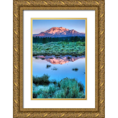 California-Sierra Nevada Range Mammoth Mountain reflects in Mammoth Creek Gold Ornate Wood Framed Art Print with Double Matting by Jaynes Gallery