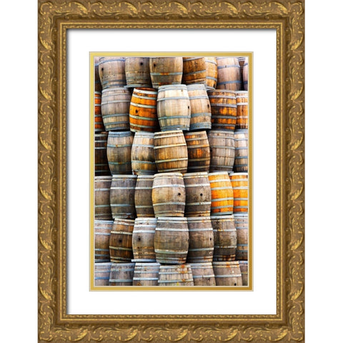 California San Luis Obispo Stacked wine barrels Gold Ornate Wood Framed Art Print with Double Matting by Jaynes Gallery