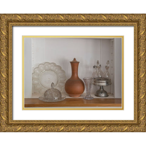 Old glass and serving ware in a ghost town. Gold Ornate Wood Framed Art Print with Double Matting by Sederquist, Betty