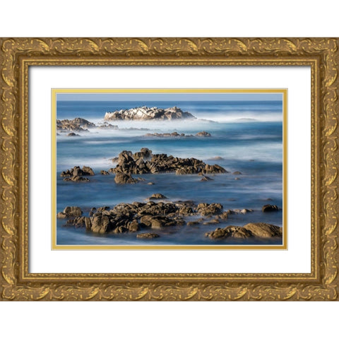 California-Pacific Grove-Ocean View Drive-Dreamy View of Boulders in the Ocean Surf Gold Ornate Wood Framed Art Print with Double Matting by Looney, Hollice