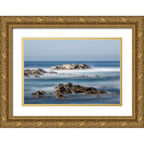 California-Pacific Grove-Ocean View Drive-Dreamy View of Boulders in the Ocean Surf Gold Ornate Wood Framed Art Print with Double Matting by Looney, Hollice