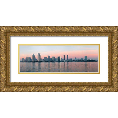 California-San Diego Panorama of the San Diego skyline as seen from the Coronado peninsula Gold Ornate Wood Framed Art Print with Double Matting by Eggers, Julie
