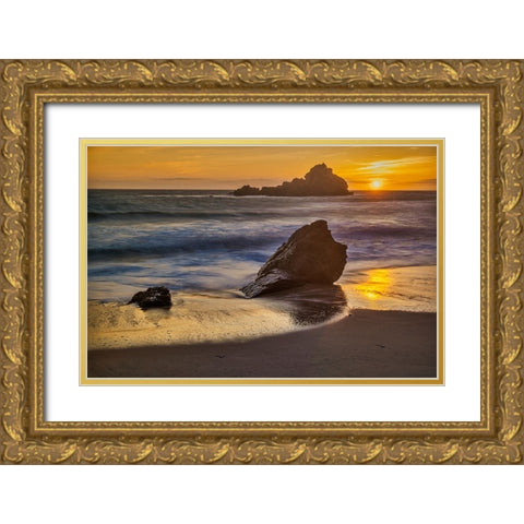 Pfeiffer Beach-Big Sur-California Gold Ornate Wood Framed Art Print with Double Matting by Ford, John