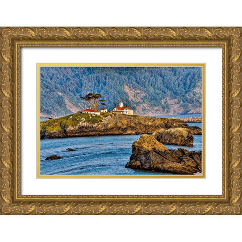 USA-California-Crescent City-Battery Light House Gold Ornate Wood Framed Art Print with Double Matting by Restuccia, Joe III