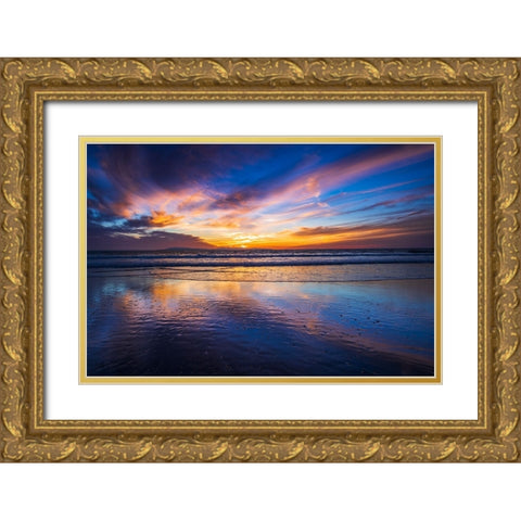 Sunset over the Channel Islands-Ventura-California-USA Gold Ornate Wood Framed Art Print with Double Matting by Bishop, Russ
