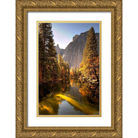 Merced River flows through Californias Yosemite National Park Gold Ornate Wood Framed Art Print with Double Matting by SMO