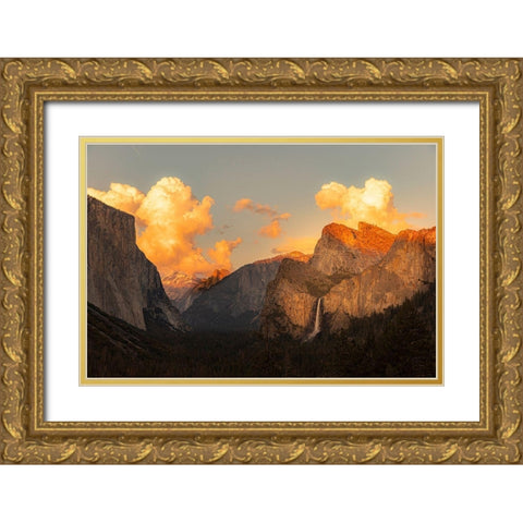 Iconic Tunnel View with Lenticular sunset clouds Yosemite valley  Gold Ornate Wood Framed Art Print with Double Matting by Norring, Tom