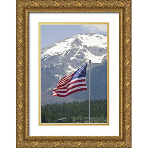 CO, Silverthorne American flag and mountain Gold Ornate Wood Framed Art Print with Double Matting by Lord, Fred