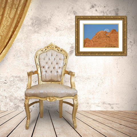 CO, Colorado Springs Moon sets behind formations Gold Ornate Wood Framed Art Print with Double Matting by Grall, Don