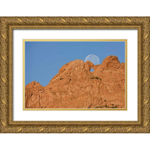 CO, Colorado Springs Moon sets behind formations Gold Ornate Wood Framed Art Print with Double Matting by Grall, Don