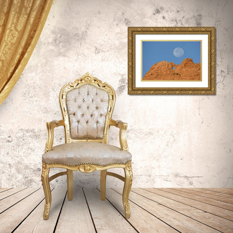 CO, Colorado Springs Moon sets behind formations Gold Ornate Wood Framed Art Print with Double Matting by Grall, Don