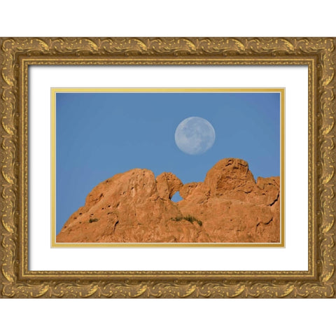CO, Colorado Springs Moon sets behind formations Gold Ornate Wood Framed Art Print with Double Matting by Grall, Don