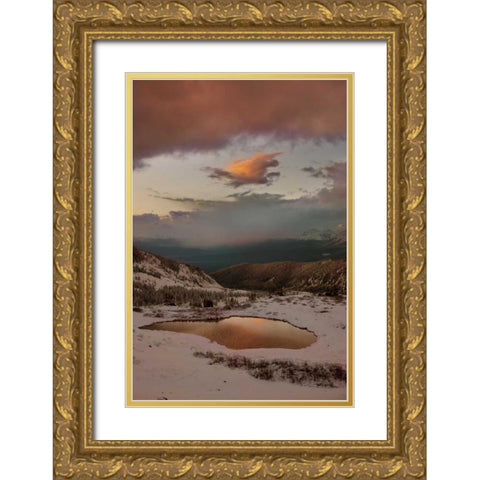 CO, Cottonwood Pass Sunset on alpine tarn Gold Ornate Wood Framed Art Print with Double Matting by Grall, Don