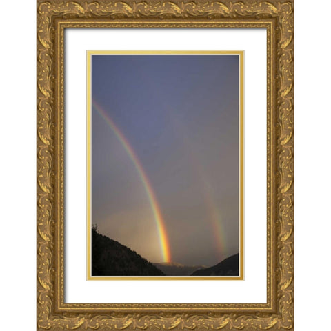 CO, Lake City A double rainbow over mountains Gold Ornate Wood Framed Art Print with Double Matting by Flaherty, Dennis