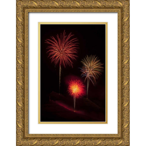 USA, Colorado, Salida July 4th fireworks display Gold Ornate Wood Framed Art Print with Double Matting by Grall, Don