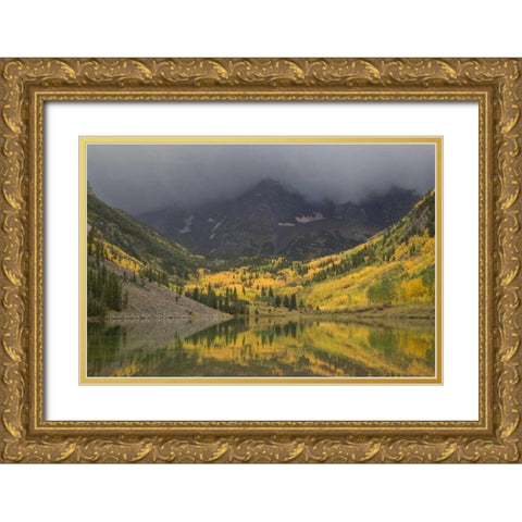 CO Autumn clouds on Maroon Bells mountains Gold Ornate Wood Framed Art Print with Double Matting by Grall, Don